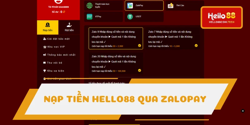 Nạp tiền Hello88 bằng ví Zalo Nạp tiền Hello88 bằng ví Zalo